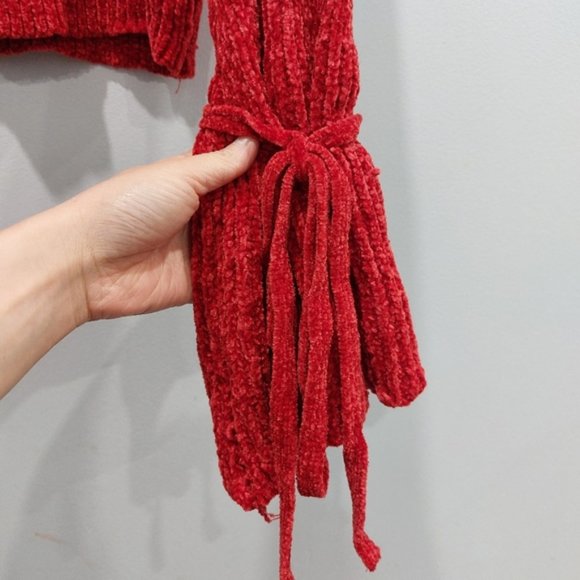 Revolve Lovers + Friends Red Parkwood Bell Sleeve Sweater Chenille Tie Boho XXS - Picture 4 of 7